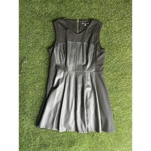 Blanc Noir Black Faux Leather Fit & Flare Dress XL Sleeveless Moto Edgy Zip Back